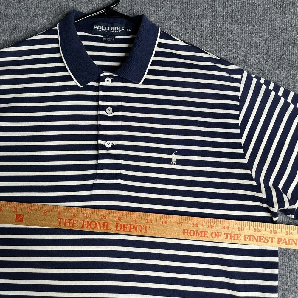 Vintage Polo Golf Ralph Lauren Polo Shirt Mens‎ XL Blue Striped Embroidered Logo